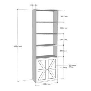 Kệ sách có ngăn tủ 60x26x180cm gỗ cao su KS68242 (Sao chép)