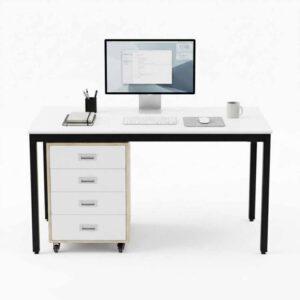 Bàn làm việc kết hợp tủ cá nhân di động 140x60x78cm gỗ cao su hệ UConcept HBUC073