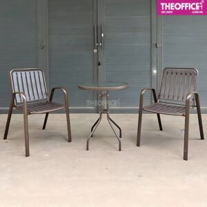 Bàn Cà Phê Sân Vườn Mặt Kính Chân Sắt Tĩnh Điện TO-BN05