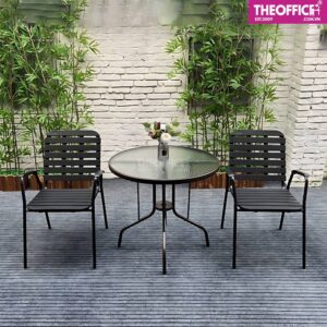 Bàn Coffee Ngoài Trời Mặt Kính Chân Sắt Tĩnh Điện TO-BN03