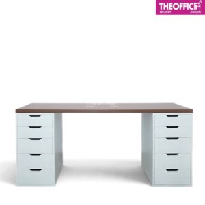 Bàn Máy Tính 2 Chân Tủ Màu Trắng Nâu Gỗ MDF TO-BL66