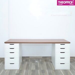 Bàn Máy Tính 2 Chân Tủ Màu Trắng Nâu Gỗ MDF TO-BL66