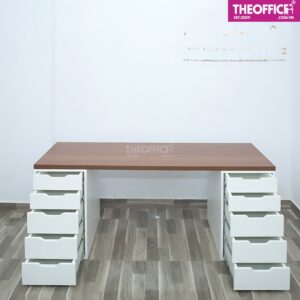 Bàn Máy Tính 2 Chân Tủ Màu Trắng Nâu Gỗ MDF TO-BL66