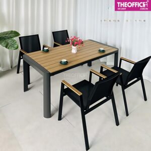 Bàn Ngoài Trời Khung Nhôm Mặt Nan Giả Gỗ TO-BN09