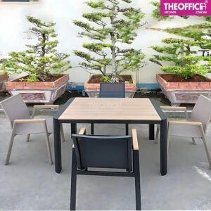 Bàn Ngoài Trời Khung Nhôm Mặt Nan Giả Gỗ TO-BN09