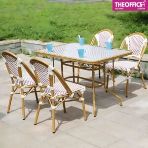 Bàn Sân Vườn Nhôm Đúc Mặt Kính Cường Lực TO-BN26