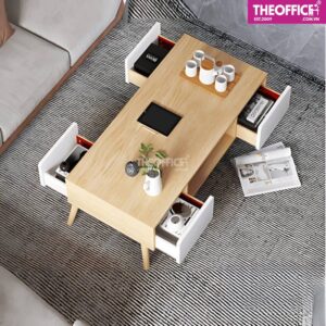 Bàn Sofa Chân Gỗ 4 Ngăn Tủ Kéo Phủ Melamine TO-BS02