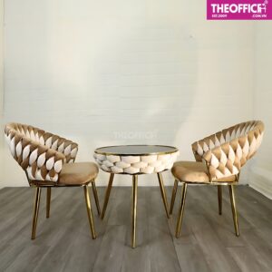 Bàn Tròn Cafe Khung Thép Xi Mạ Vàng Chân Sắt TO-BC08