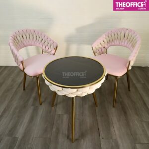 Bàn Tròn Cafe Khung Thép Xi Mạ Vàng Chân Sắt TO-BC08