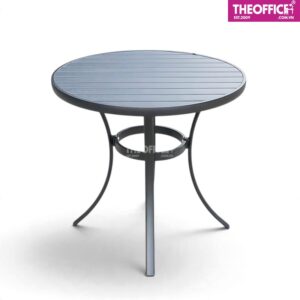 Bàn Tròn Khung Nhôm Mặt Polywood Giả Gỗ Mặt Kính TO-BN27