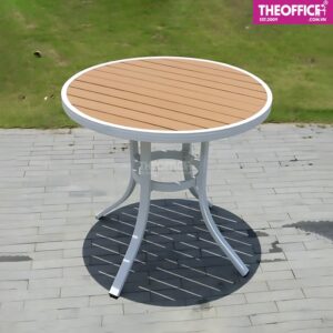 Bàn Tròn Khung Nhôm Mặt Polywood Giả Gỗ Mặt Kính TO-BN27
