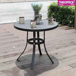 Bàn Tròn Khung Nhôm Mặt Polywood Giả Gỗ Mặt Kính TO-BN27