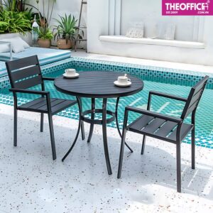 Bàn Tròn Khung Nhôm Mặt Polywood Giả Gỗ Mặt Kính TO-BN27
