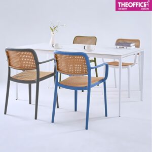 Ghế Ăn Nhựa Đúc Giả Mây Có Tay Vịn Êm Ái Thoải Mái TO-GA47